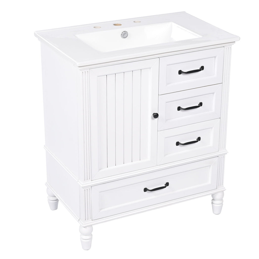 30" Bathroom Vanity with Sink and Soft-Close Drawers - White or Black