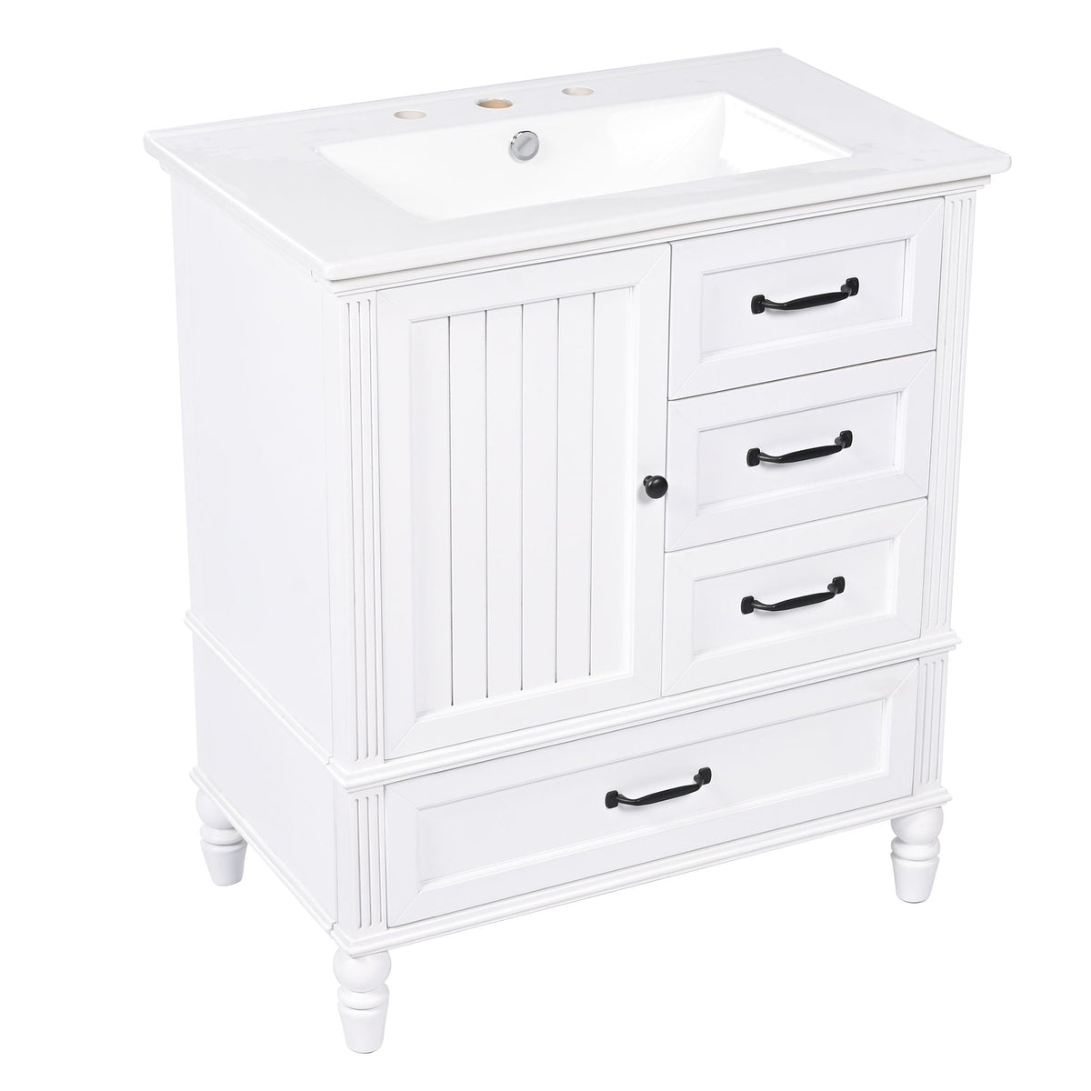 30" Bathroom Vanity with Sink and Soft-Close Drawers - White or Black