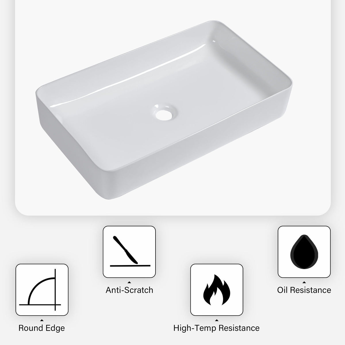 Modern Ceramic Rectangular Bathroom Vessel Sink with European Design - White or Black