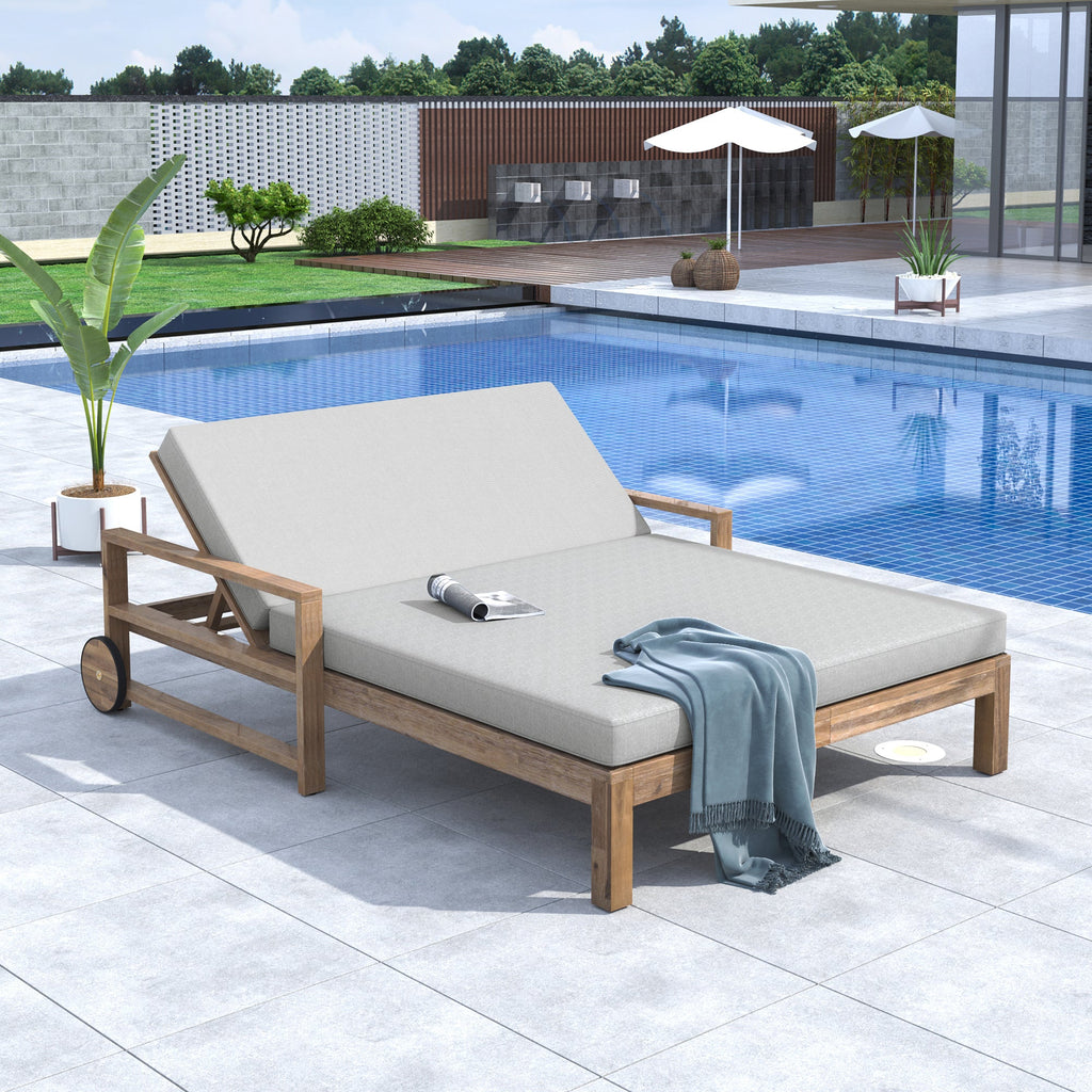 TREXM Farmhouse Wooden Outdoor Sunbed for 2 People