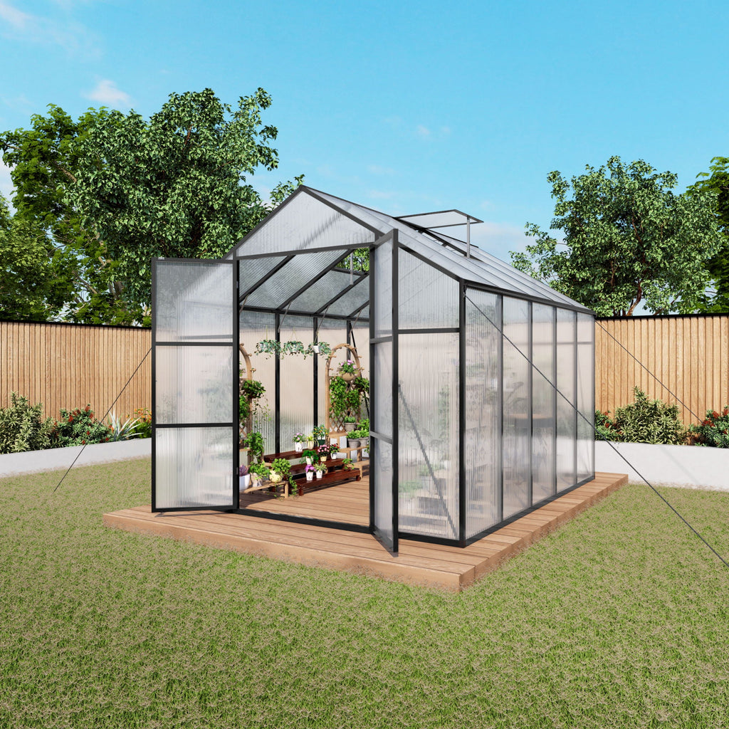 Gain Height Windproof Greenhouse with Heavy-Duty Frame - Black