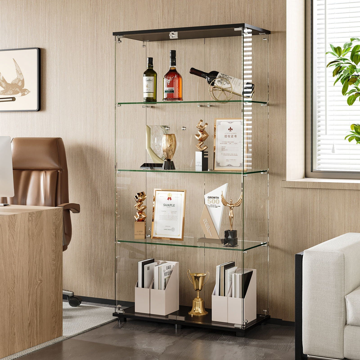 Display Cabinet with Double Doors and Lock - Black