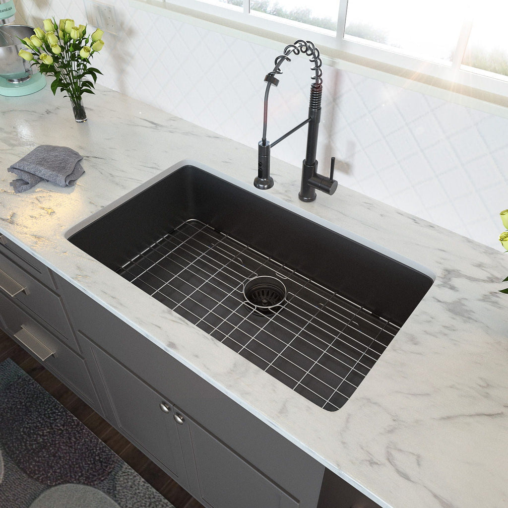 Black Undermount Kitchen Sink with Soundproof Pads - Stainless Steel