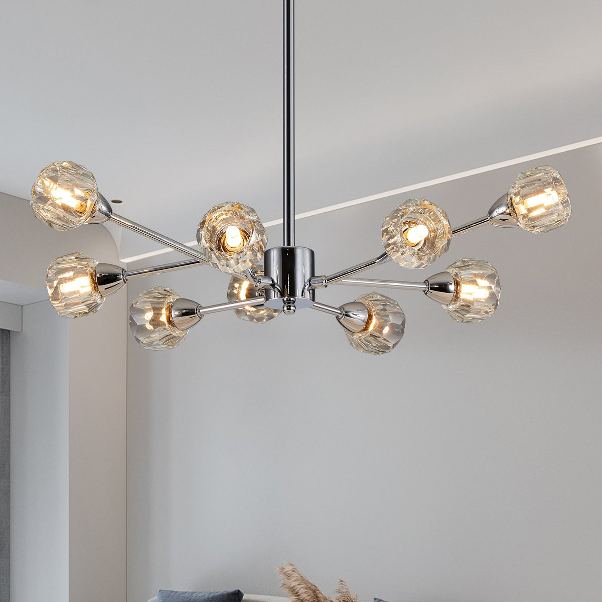 28" Modern Crystal Chandelier with 9 Lights - Chrome