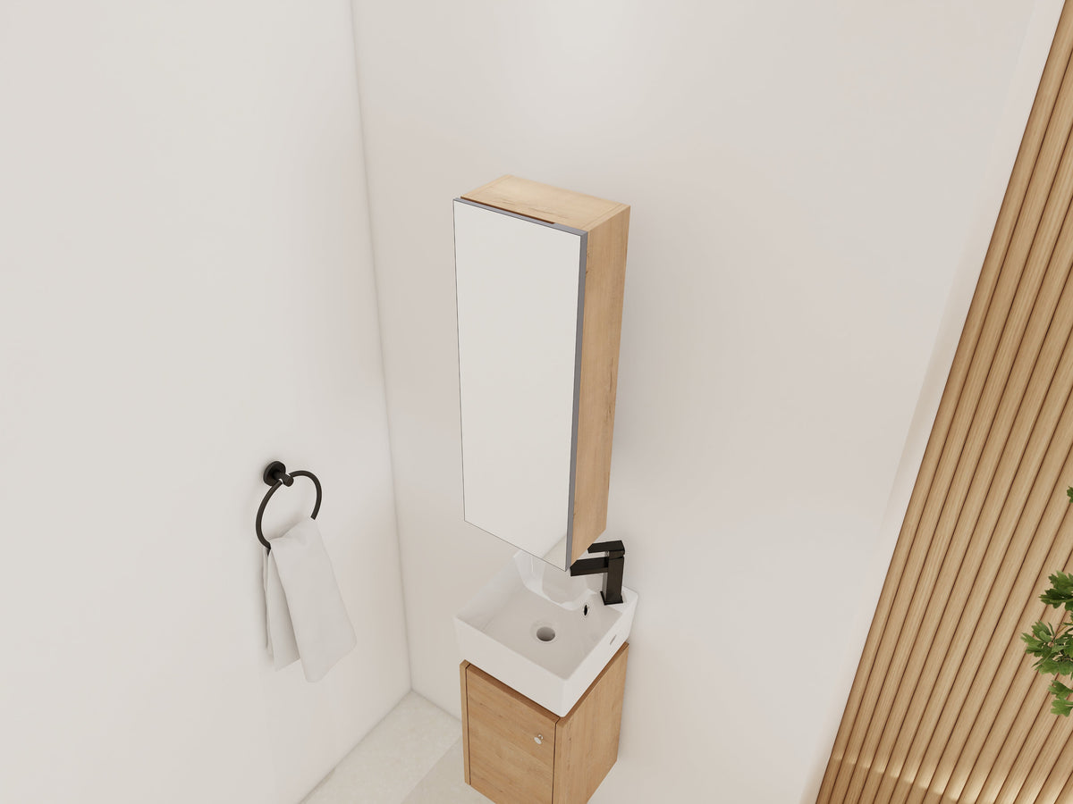 10'' Bathroom Mirror Cabinet with Adjustable Shelves - Imitative Oak