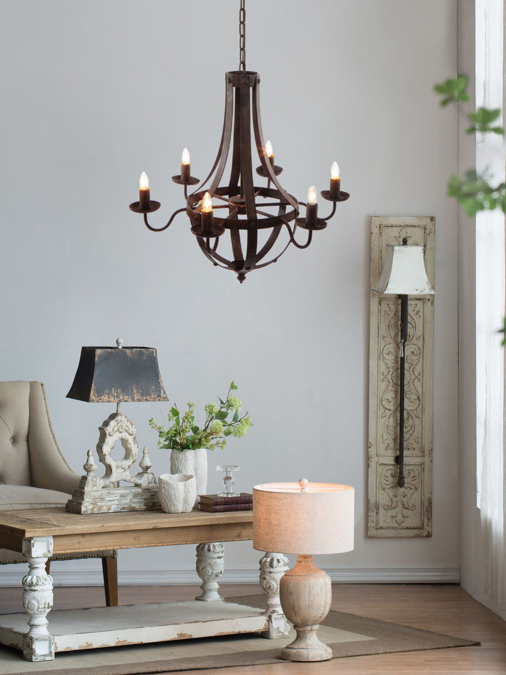 6 Light Metal Chandelier - Black