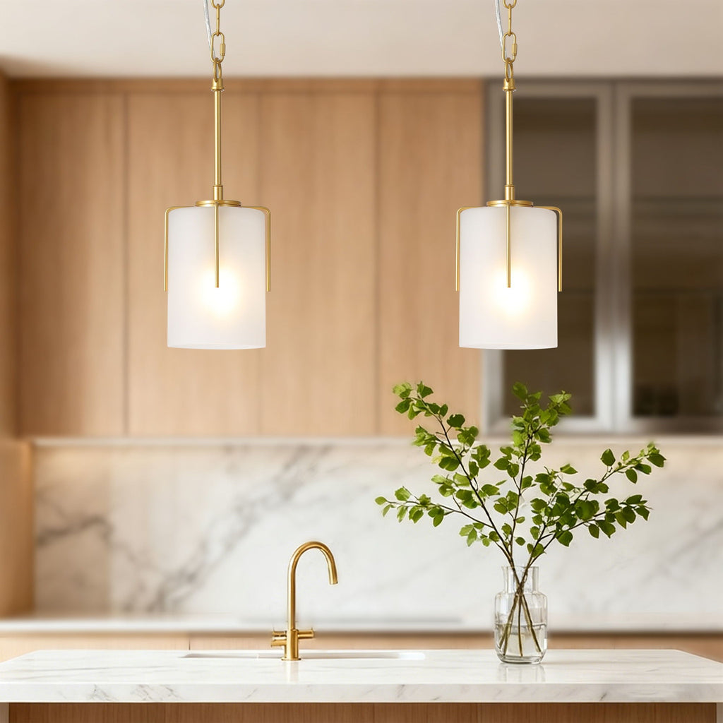 Adjustable Cylindrical Pendant Light with Frosted Glass Shade - Black or Gold