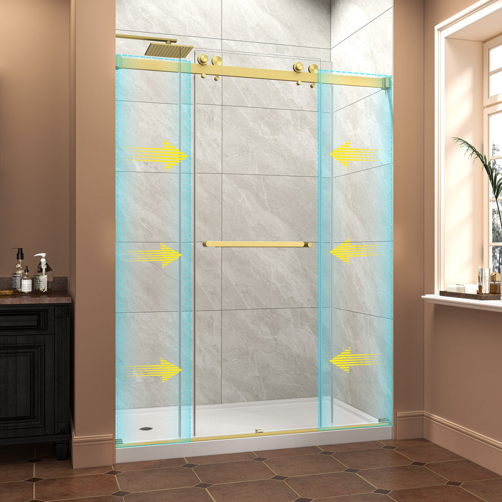 Brushed Gold Frameless Shower Door with Adjustable Width - 60" W x 76" H
