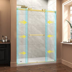Brushed Gold Frameless Shower Door with Adjustable Width - 60" W x 76" H