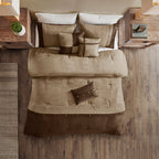 Brown Faux Suede Comforter Set with Hypoallergenic Filling – Queen, 7 Piece
