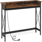 Extra Long Console Table with Charging Station - Brown/Black