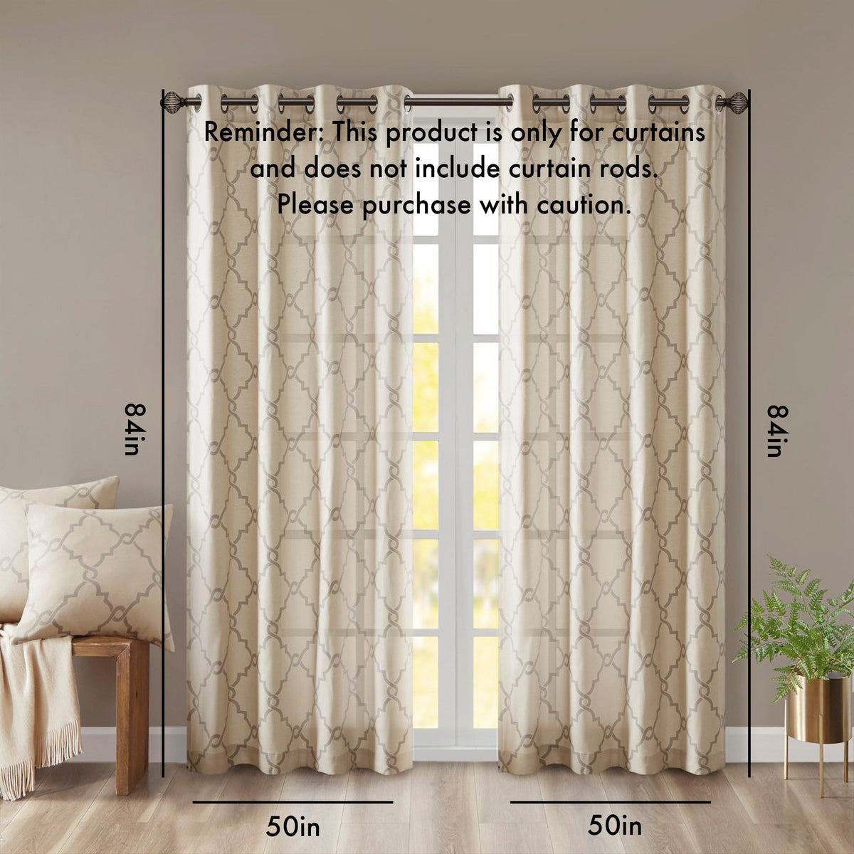 Fretwork Print Grommet Top Window Curtain Panel with Sunlight Filtering - Beige/Grey