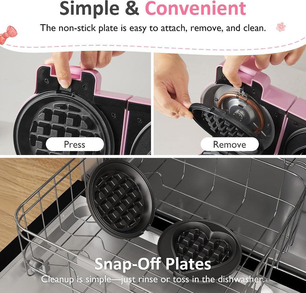 2 In 1 Heart Shape Waffle Maker with Double Mini Waffle Iron - Stainless Steel