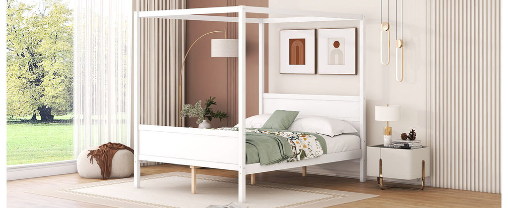 Canopy Platform Bed with Headboard and Footboard, Slat Support Leg - Queen