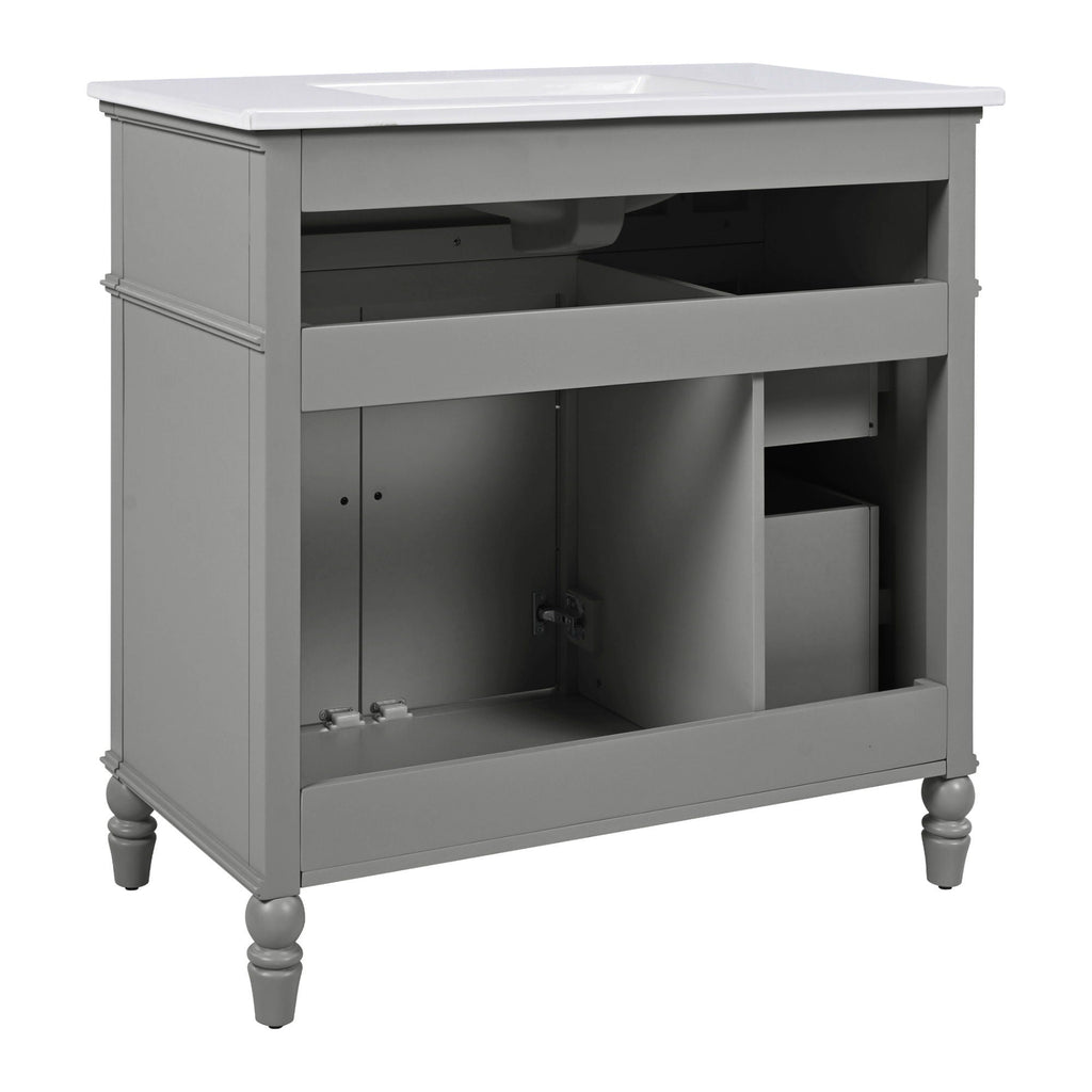 Bathroom Vanity With Sink and Drawers - Freestanding Solid Wood Cabinet