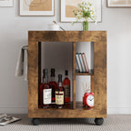 Mid-century Modern Movable Side Cabinet with Sliding Handle - Natural Rubberwood