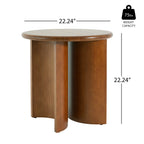 Walnut Finish Pine Wood Round Side Table with Fan-Shaped Legs - Walnut
