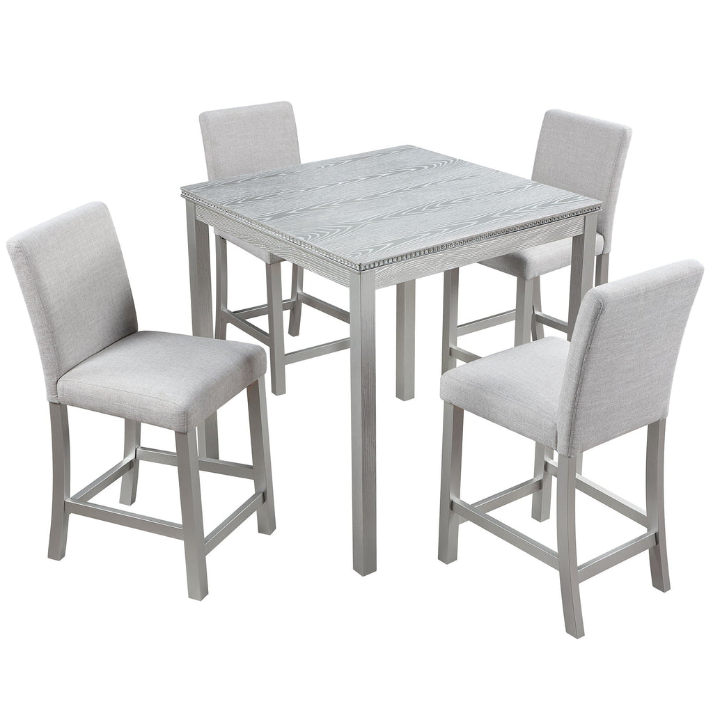 Counter Height 5 Piece Dining Table Set with Upholstered Chairs - Gray, White, Dark Gray