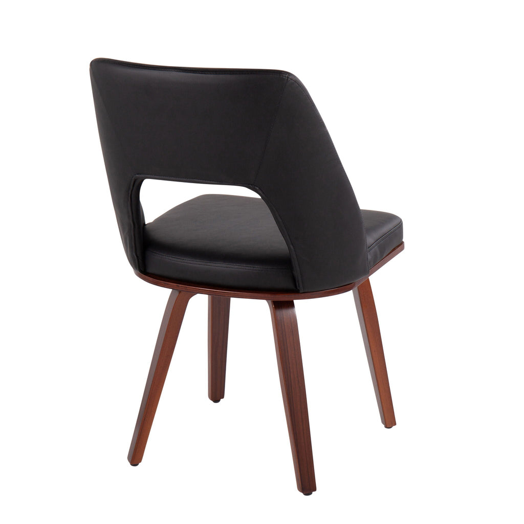 Mid-Century Modern Upholstered Chair Set with Walnut Finish - Black
