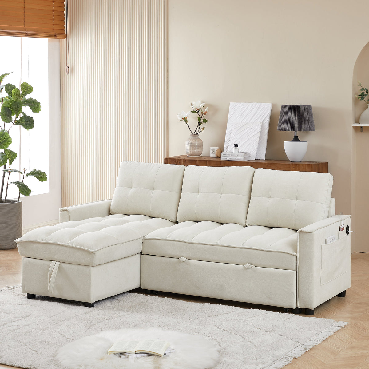 71.3" Reclining Sofa Bed with USB Ports - Chenille
