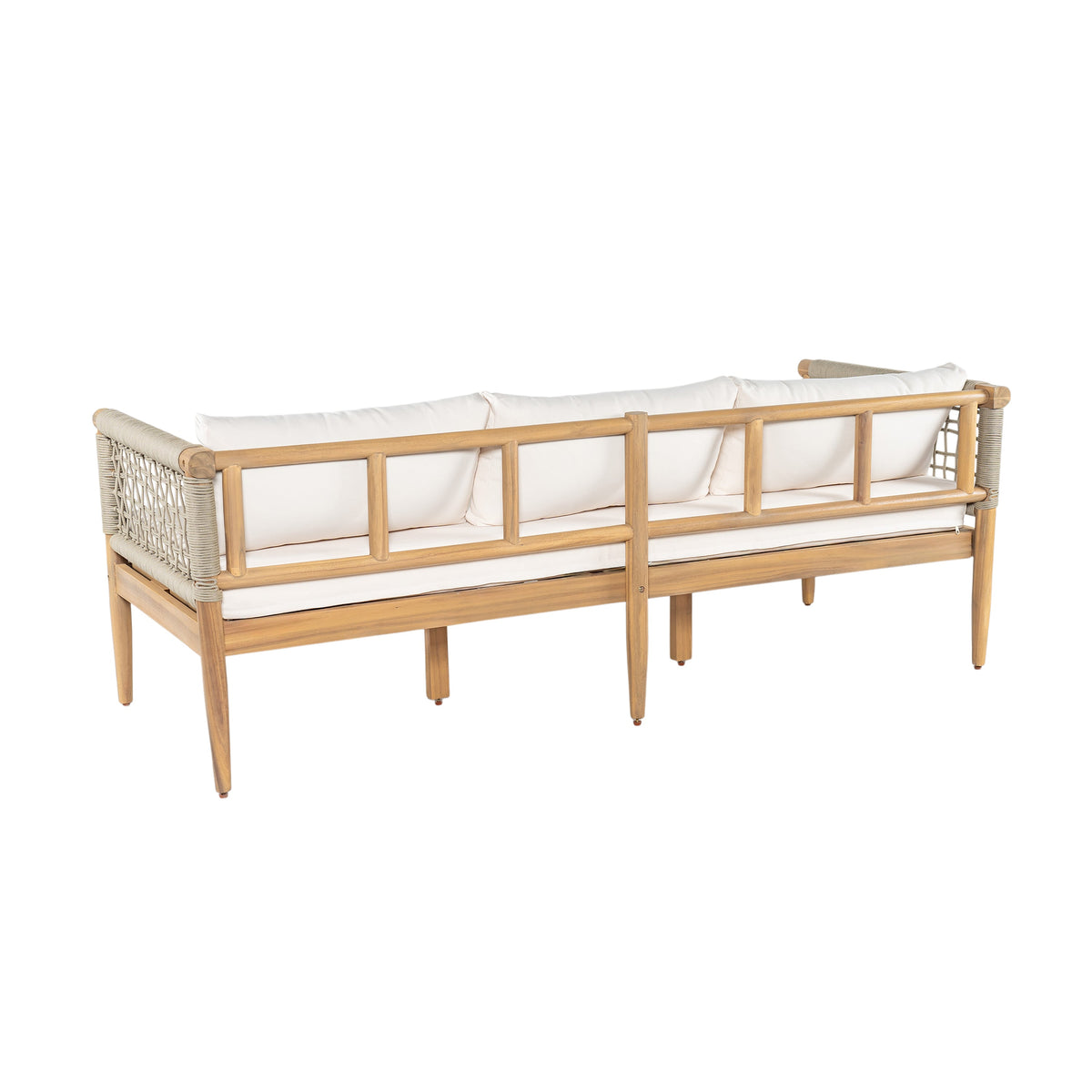 Outdoor Acacia Wood 3-Seater Sofa with Rope Woven Arms - Taupe