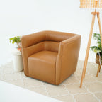 Tan Genuine Leather Swivel Chair with Adjustable Headrest
