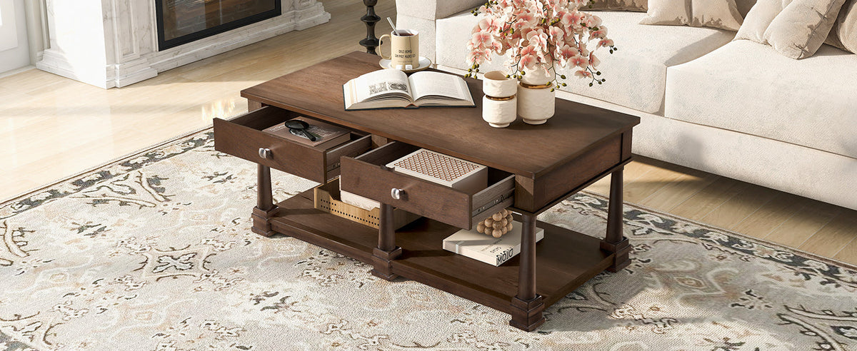 VIBE HAUS Farmhouse Wooden Coffee Table