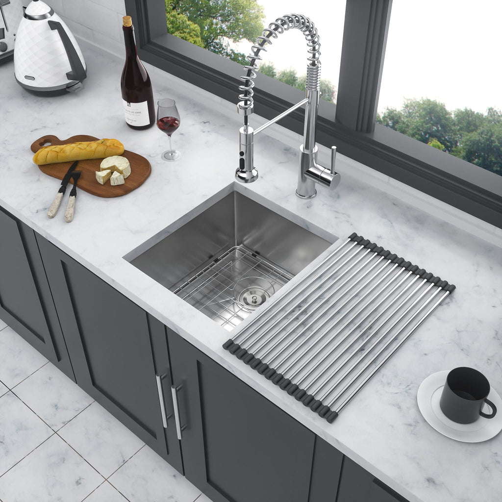 Modern Undermount Stainless Steel Kitchen Sink 16 Gauge, Deep Single Bowl - Gray