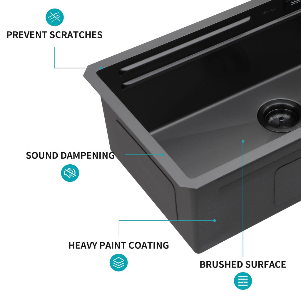 Undermount Stainless Steel Kitchen Sink with Pull Down Faucet & Ledge Workstation - Gray or Black