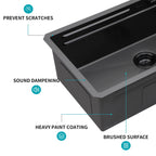 Undermount Stainless Steel Kitchen Sink with Pull Down Faucet & Ledge Workstation - Gray or Black