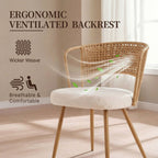 Wicker Dining Chairs - 2-Piece Set with Cushioned Cane Back - Brown