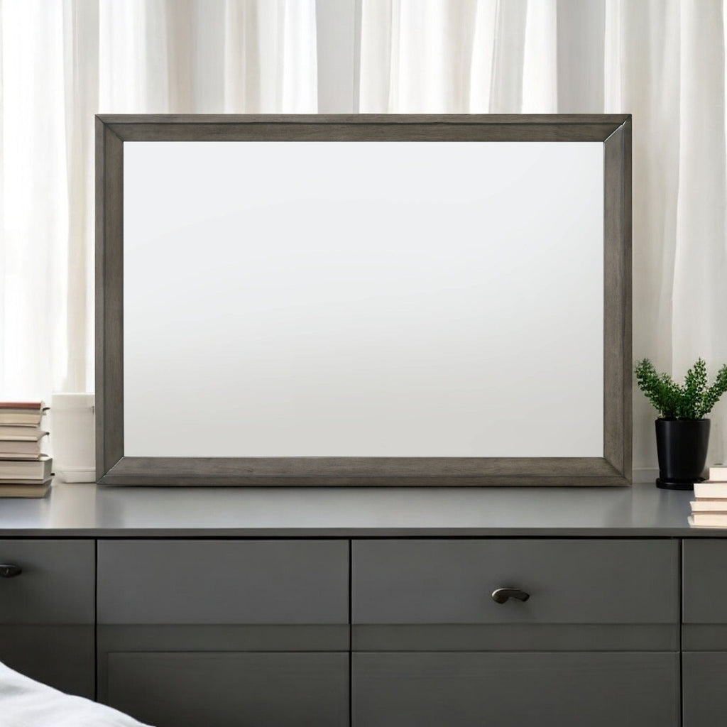 Escher Mirror with Wooden Frame - Gray/Oak