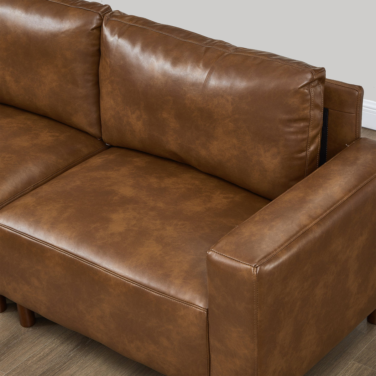 Luxury PU Leather Sofa 112" with Solid Wood Base - Brown