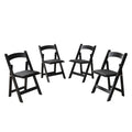 Solid Wood Upholstered Folding Chair Set with Padded Seat - Black