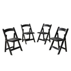 Solid Wood Upholstered Folding Chair Set with Padded Seat - Black