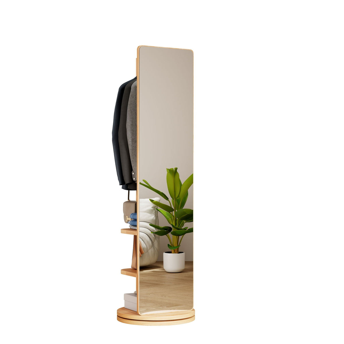 3 In 1 Multifunctional Full-Length Clothing Mirror with Rotating Design - Dark Brown, Black, White, Light Brown