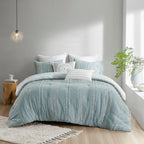 Cotton Jacquard Comforter Set with Reversible Design - Aqua