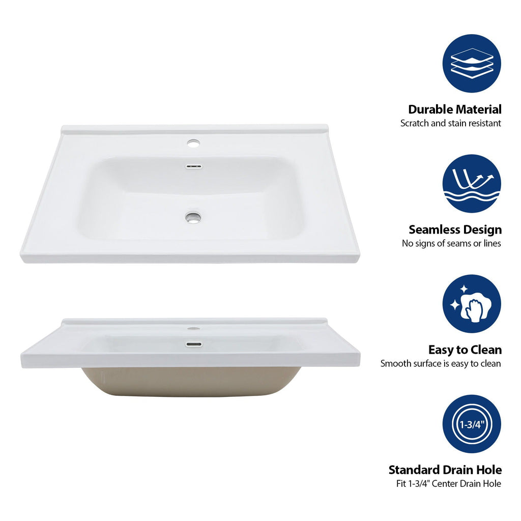 Modern Rectangular Vanity Top with Overflow – White