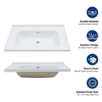 Modern Rectangular Vanity Top with Overflow – White