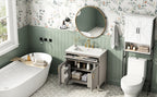 30" Bathroom Vanity with Ceramic Sink Top and Solid Wood Legs - Beige or Wood