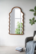 Wood Mirror With Unique Frame - Full-Length Arched Mirror with Pine Frame - Brown