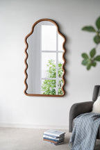 Wood Mirror With Unique Frame - Full-Length Arched Mirror with Pine Frame - Brown