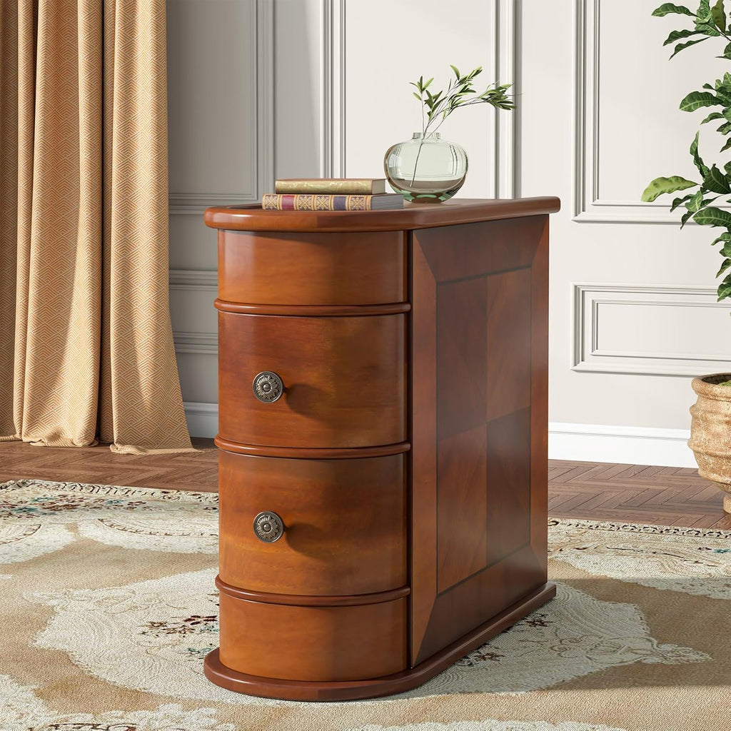 Narrow 2 Drawer End Table with Child-Safe Edges - Dark Brown or White
