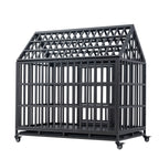 Heavy Duty Dog Crate with Lockable Wheels - Black