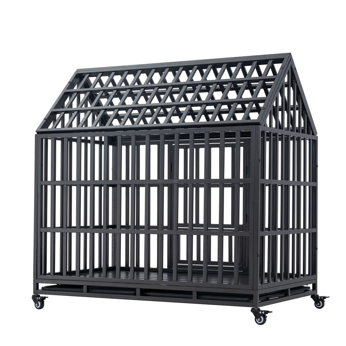Heavy Duty Dog Crate with Lockable Wheels - Black