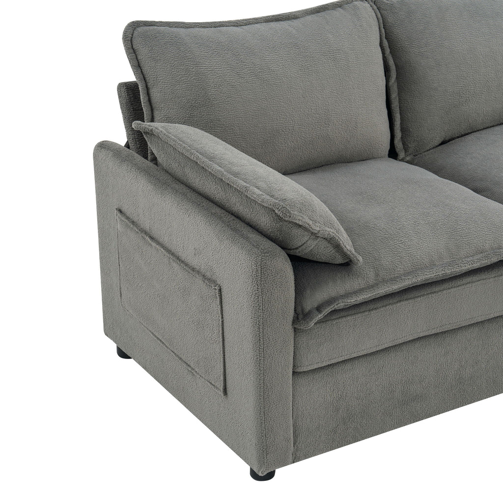Modern Loveseat Sofa with Side Storage Pockets - Green, Beige, or Dark Gray