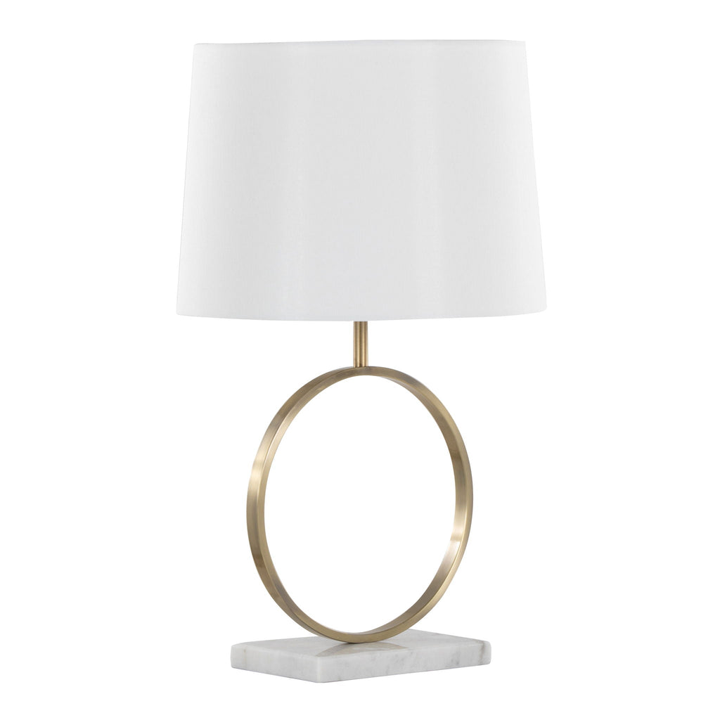 Contemporary Table Lamp with Marble Base and Linen Shade - White / Gold
