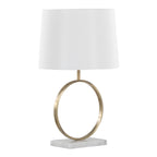Contemporary Table Lamp with Marble Base and Linen Shade - White / Gold