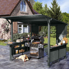 9x10FT Hardtop Grill Gazebo with Storage Shelves - Steel