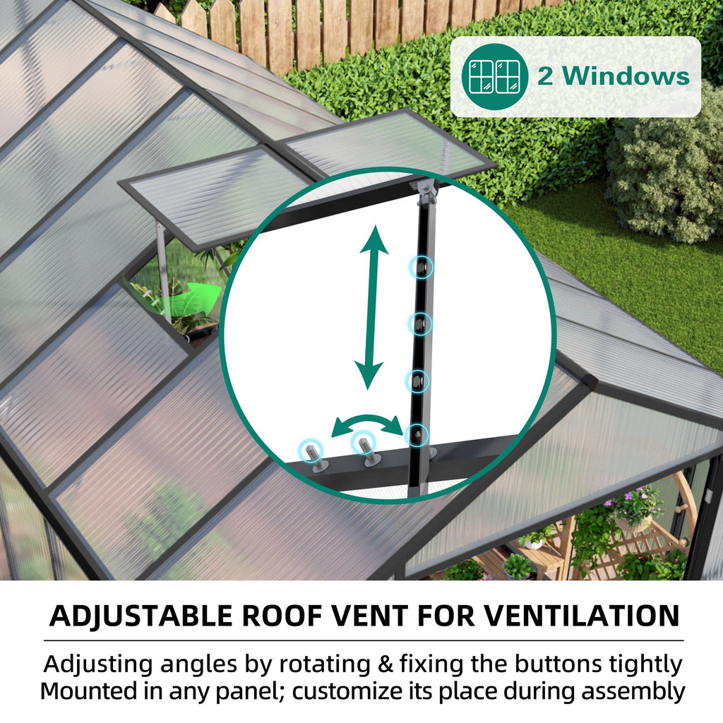 Gain Height Windproof Greenhouse with Heavy-Duty Frame - Black